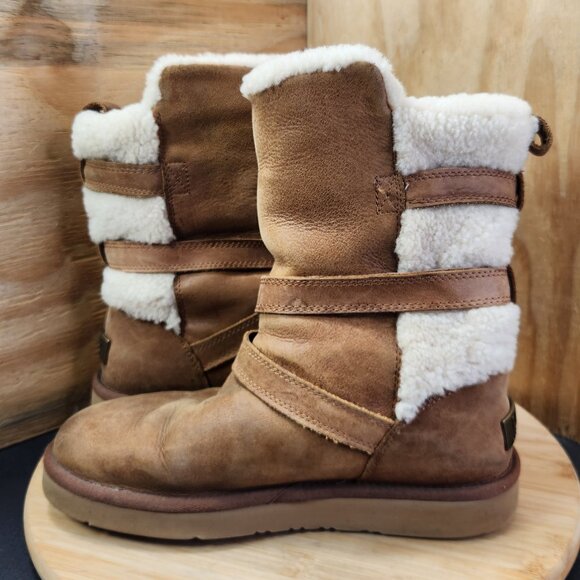 UGG Womens Becket Buckle Straps Shearling Lined Chestnut Mid Calf Boots - Picture 8 of 10